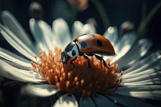 La coccinelle est assise sur une fleur Macro shot close up Generative AI