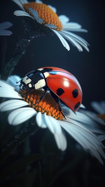 Photo une coccinelle est assise sur une fleur avec le soleil qui brille dessus