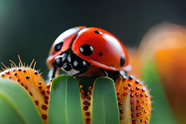 Une coccinelle est assise sur une fleur.