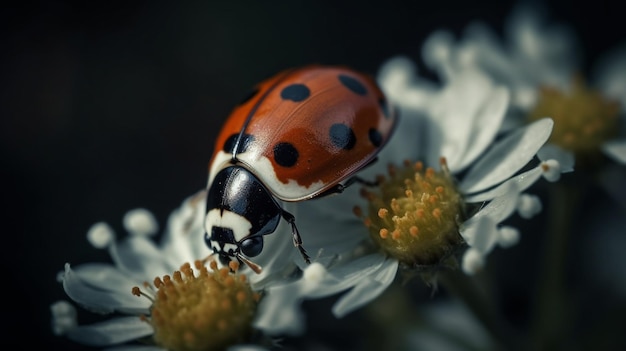 Une coccinelle est assise sur un morceau de bois