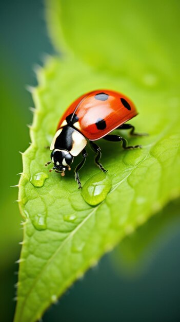 Une coccinelle sur une feuille dans le champ