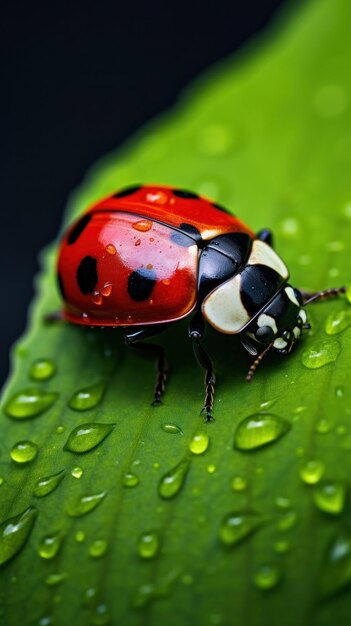 Une coccinelle sur une feuille dans le champ