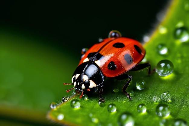 Une coccinelle sur une feuille verte avec le numéro 1 dessus