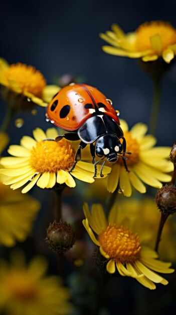 La coccinelle sur une fleur jaune