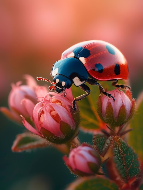 La coccinelle en fleur à la lumière du soleil