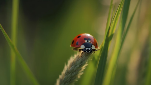 Coccinelle sur fond naturel Illustration AI GenerativexA