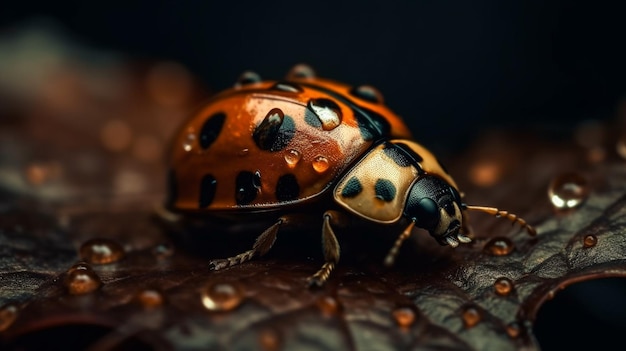 Une coccinelle à fond noir