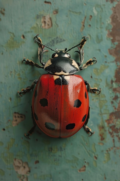 une coccinelle sur un fond texturé