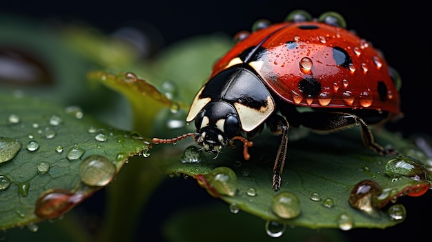 La coccinelle sur l'herbe de près