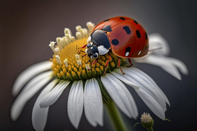 Coccinelle avec illustration de fleur de marguerite AI générative