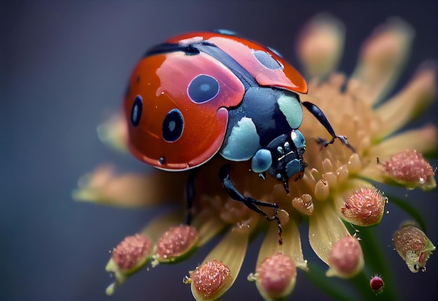 Coccinelle sur une macro photographie de fleurs