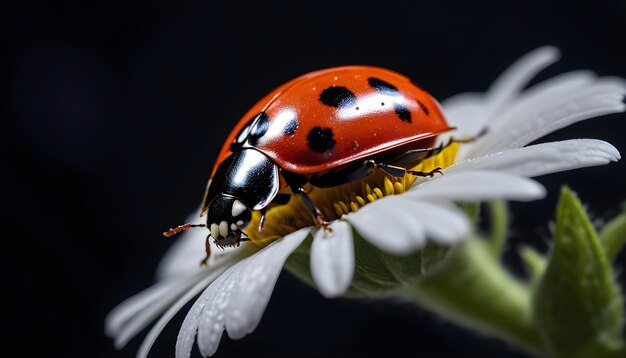 Une coccinelle sur une photo macro de fleur