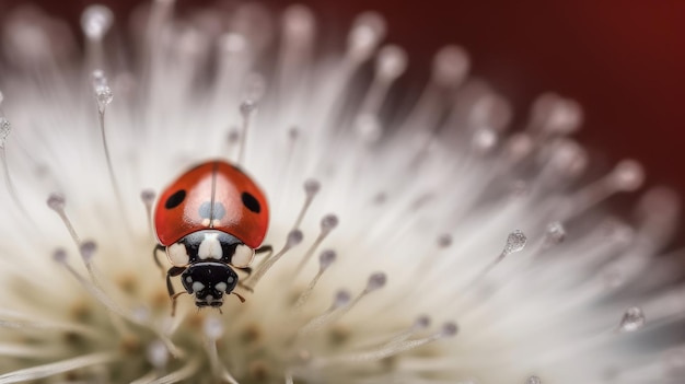 Coccinelle sur pissenlit blanc Illustration AI GenerativexA