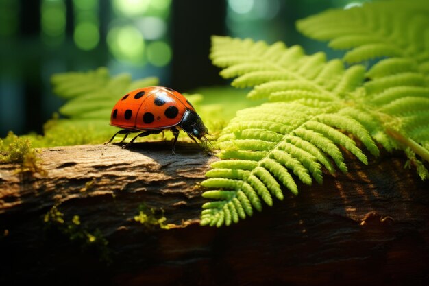 Une coccinelle rouge sur une feuille verte