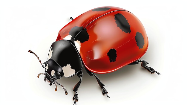 Une coccinelle rouge avec des taches noires est assise sur une surface blanche La coccinelle est face à gauche du spectateur