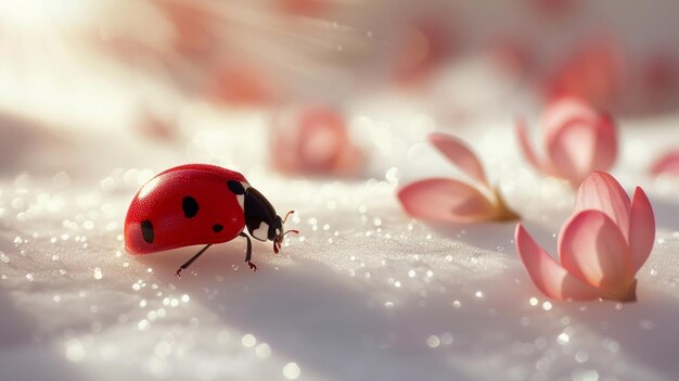 Une coccinelle solitaire sa coquille rouge se démarquant nettement contre un vide blanc AI génératif