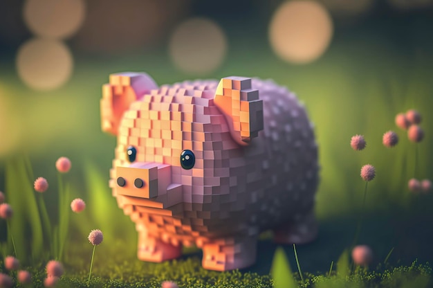 Cochon, animaux faits de cubes 3d, illustration voxel pour jeux vidéo ou illustrant des studios d'animation 3d et vfx, créés avec la technologie Generative AI