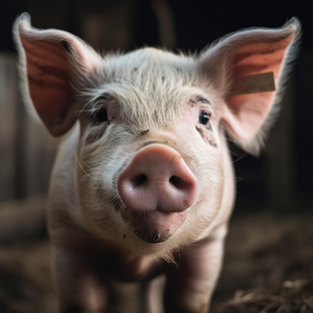 Un cochon au nez rose est dans une ferme.