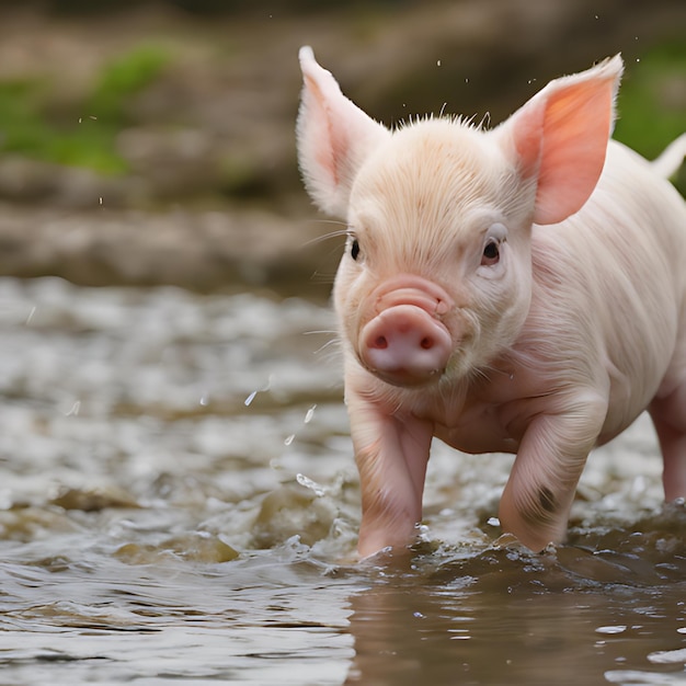 Photo un cochon dans l'eau est debout dans l' eau