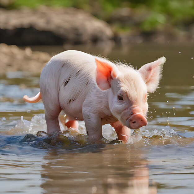 Photo un cochon dans l'eau est debout dans l' eau