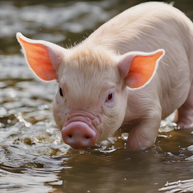 Photo un cochon dans l'eau nage dans une rivière