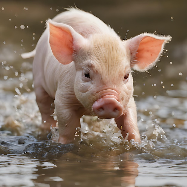 Photo un cochon dans l'eau nage dans une rivière