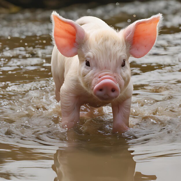 Photo un cochon dans l'eau avec le numéro 3 sur son visage