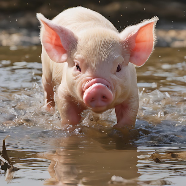 un cochon dans l'eau avec le numéro 8 dessus