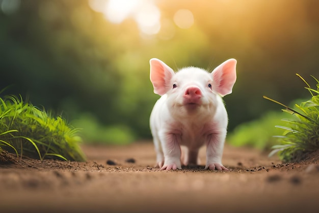 Un cochon dans une ferme avec un fond vert