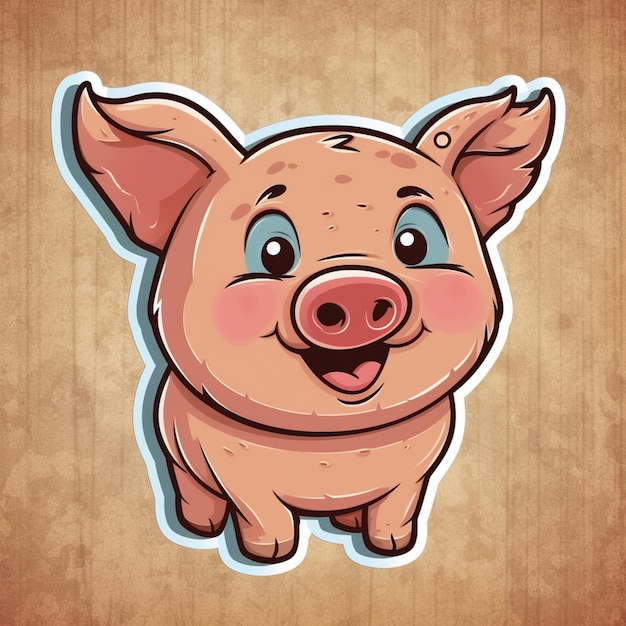 Cochon de dessin animé avec de grands yeux et un grand sourire sur un fond marron ai génératif