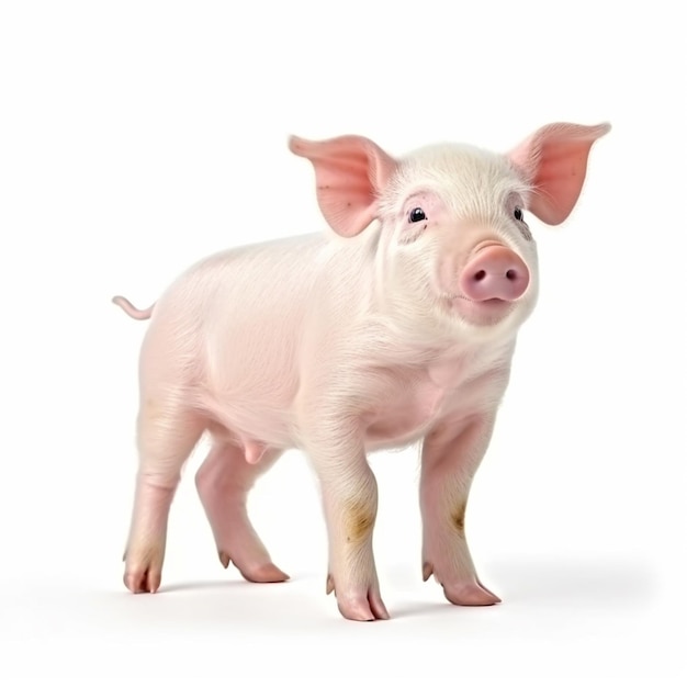 Un cochon est sur un fond blanc avec le mot cochon dessus.