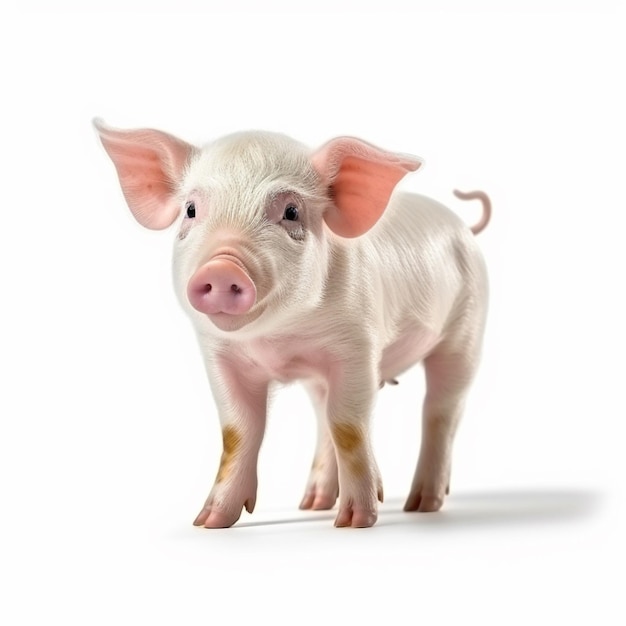 Un cochon sur un fond blanc avec une ombre.