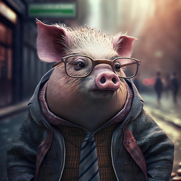 Un cochon hipster en ville