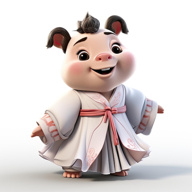 cochon d'illustration en hanbok avec des lanternes