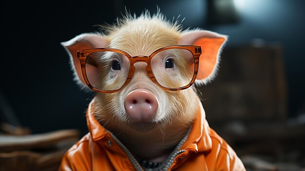 Cochon incroyablement mignon et joyeux avec accessoires