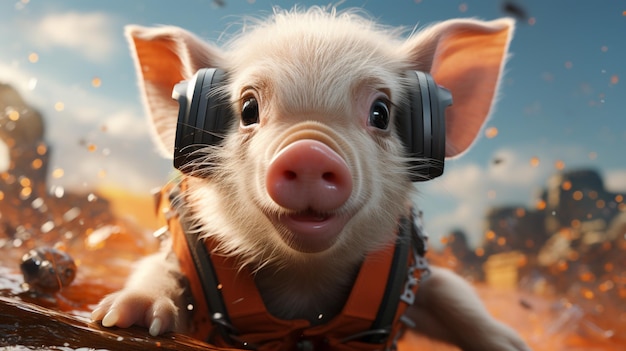 Cochon incroyablement mignon et joyeux avec accessoires