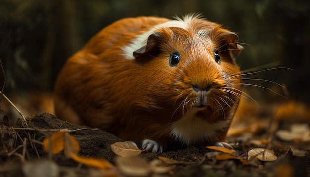 Cochon d'Inde moelleux mangeant de l'herbe en automne généré par l'IA