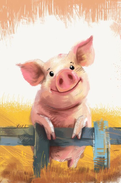 un cochon mignon dans un ranch illustration pour enfants