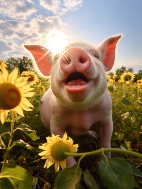 Un cochon mignon et heureux un jour d'été