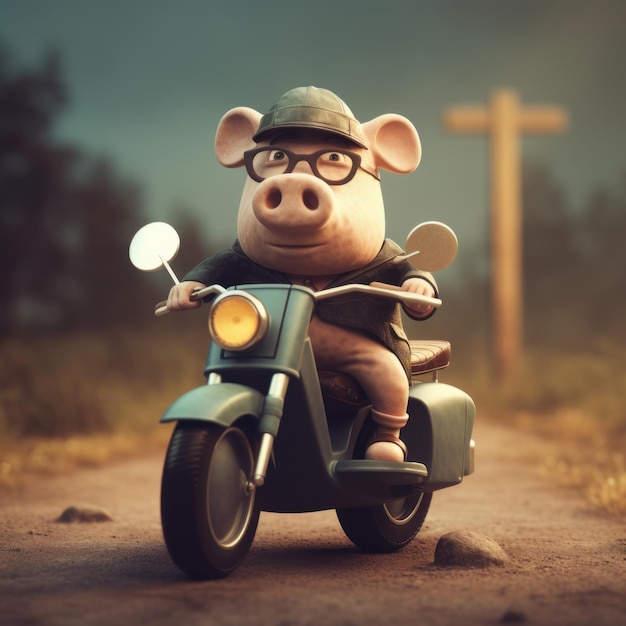 Cochon mignon sur une moto