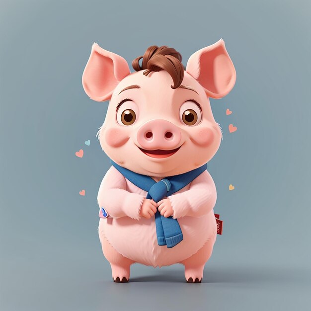 Un cochon mignon avec un signe d'amour coréen Illustration de dessin animé sincère