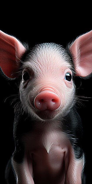 Photo un cochon avec un nez rose et un fond noir