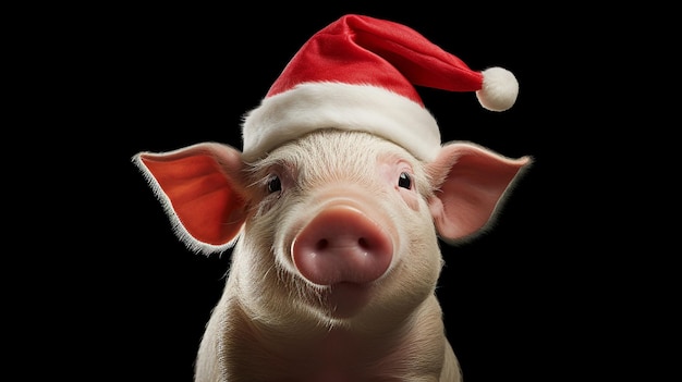 Un cochon portant un chapeau de Père Noël