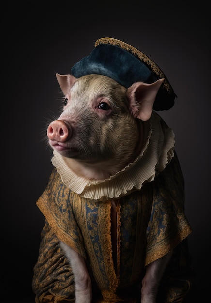 Photo cochon portant un costume historique