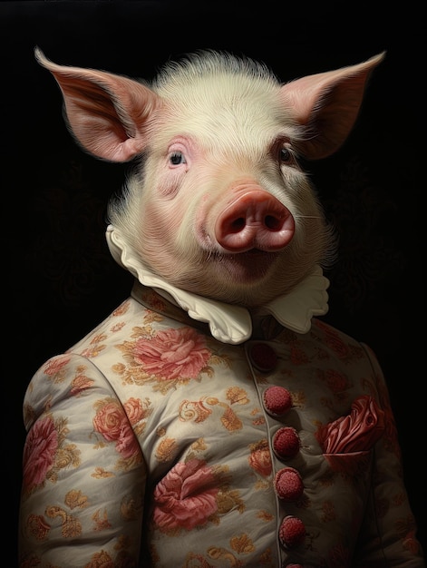 Photo un cochon portant une robe avec une fleur rose sur le devant