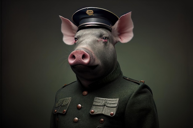 Un cochon portant un uniforme militaire.