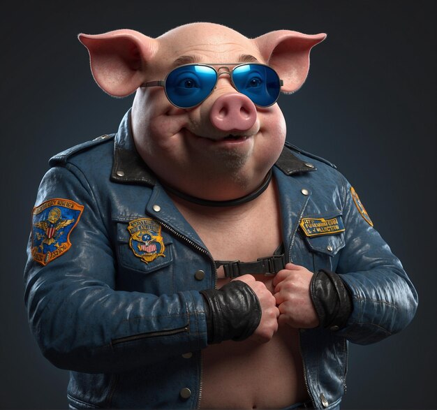 Photo un cochon portant une veste avec le mot cochon dessus