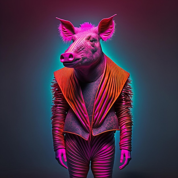 Un cochon rose avec un nez noir et une veste rose