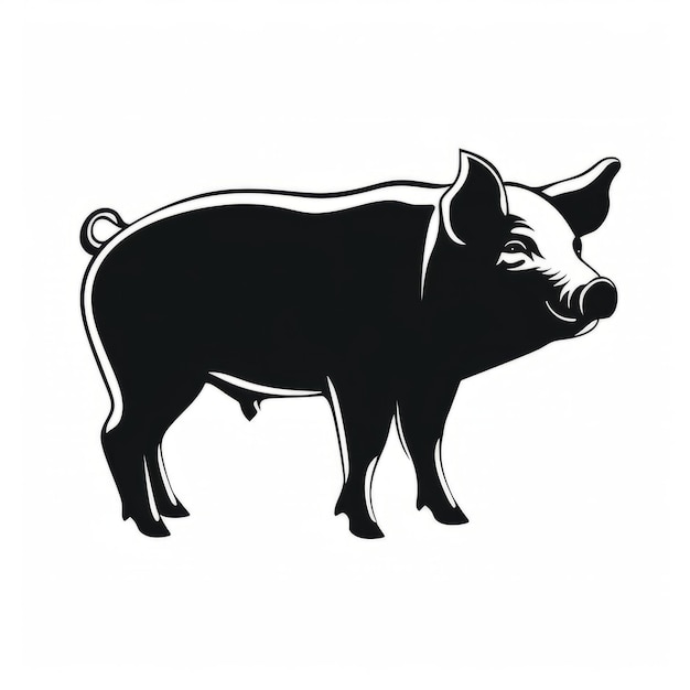 Un cochon silhouette debout sur un fond blanc