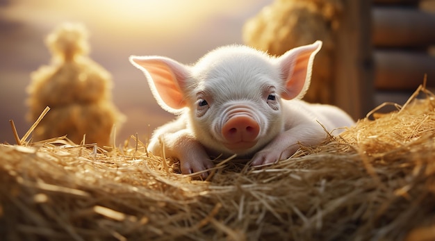 Le cochon de sommeil serein s'allonge et dort à la ferme